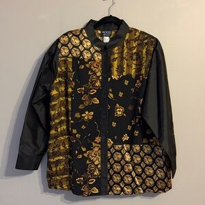 Koos of Course! Vintage Silk Colorblock Floral Madarin Collar Shirt. Size 1X